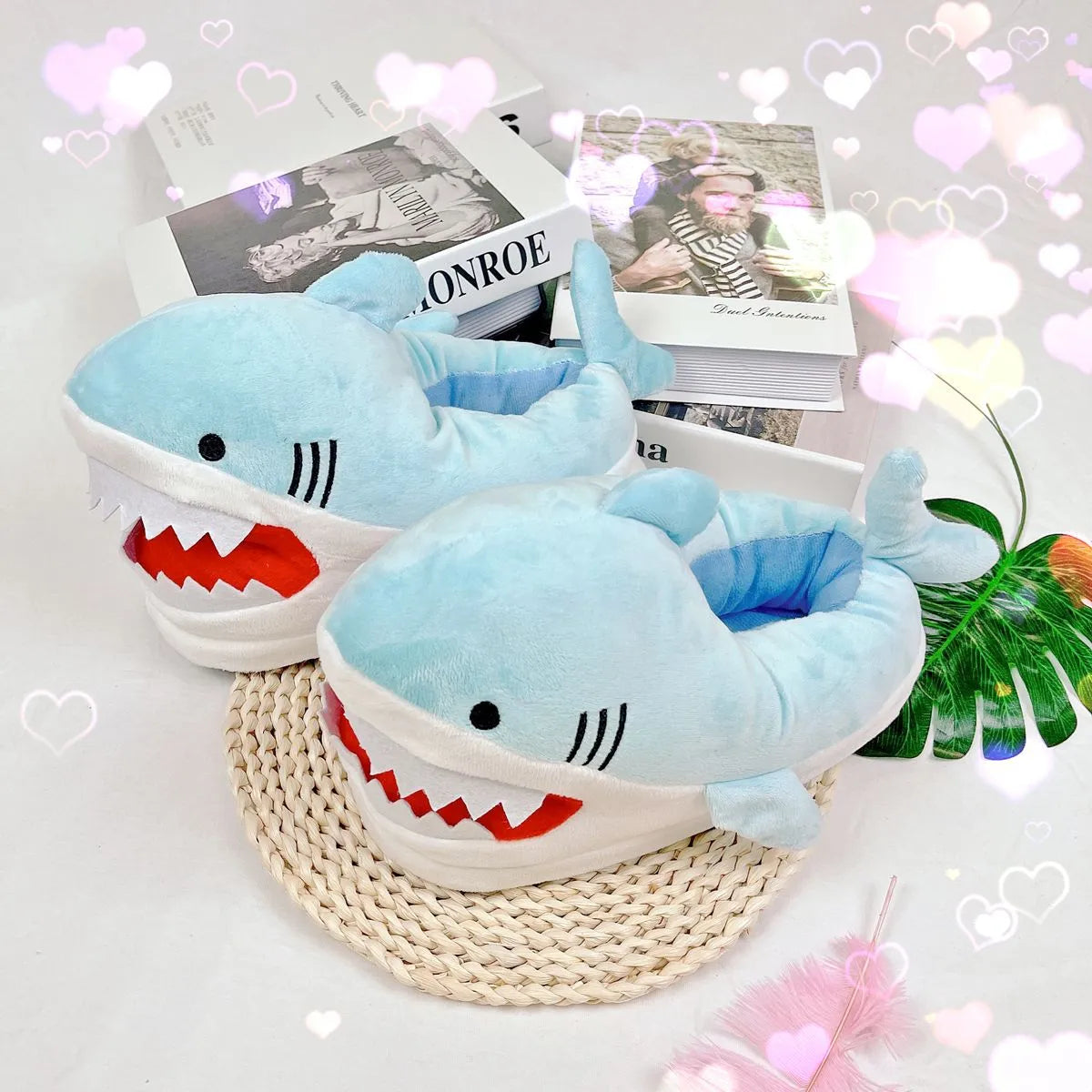 Funny Fuzzy Shark Slippers Girls Novelty Indoor Fish Shoes Women Pink Furry Slippers Female Plush Home Shoes Animal Flip Flops