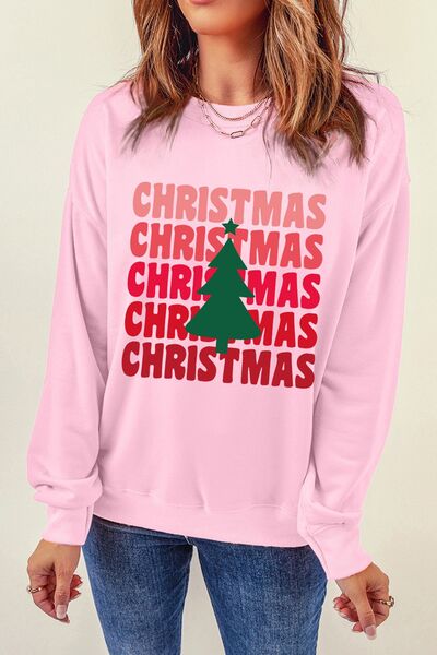 swvws CHRISTMAS Round Neck Dropped Shoulder Sweatshirt