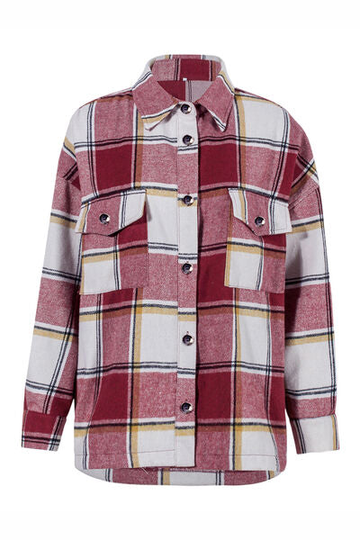 swvws Plaid Pocketed Dropped Shoulder Coat