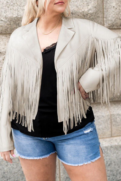 swvws Plus Size Fringe Open Front Jacket