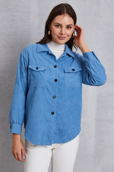 swvws Pocketed Button Up Dropped Shoulder Jacket