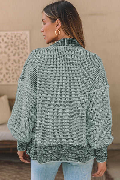 swvws Waffle-knit Pocketed Open Front Cardigan