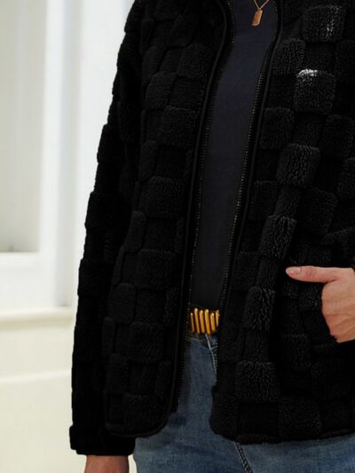 swvws Fuzzy Checkered Zip Up Jacket