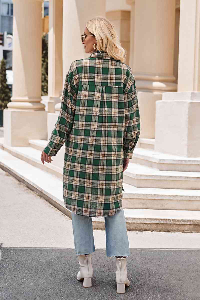 swvws Plaid Collared Neck Long Sleeve Coat