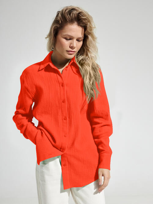 swvws Textured Button Up Long Sleeve Shirt