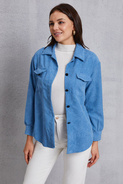 swvws Pocketed Button Up Dropped Shoulder Jacket