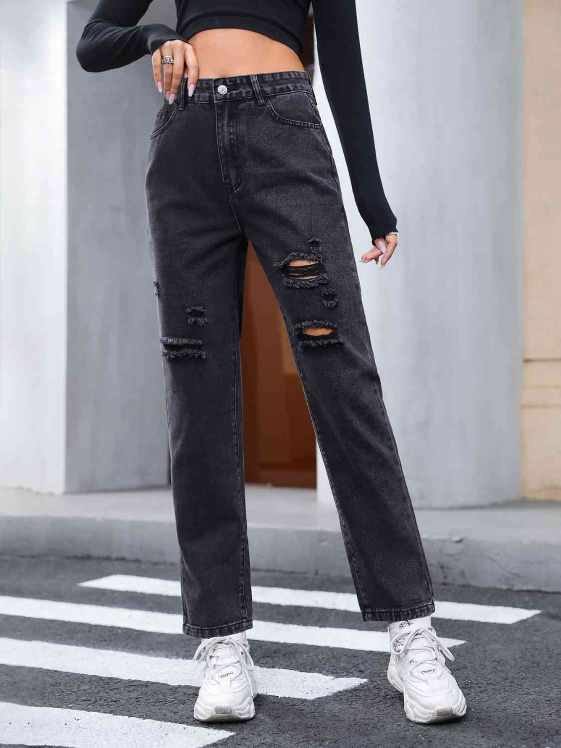 swvws Distressed Straight Leg Jeans