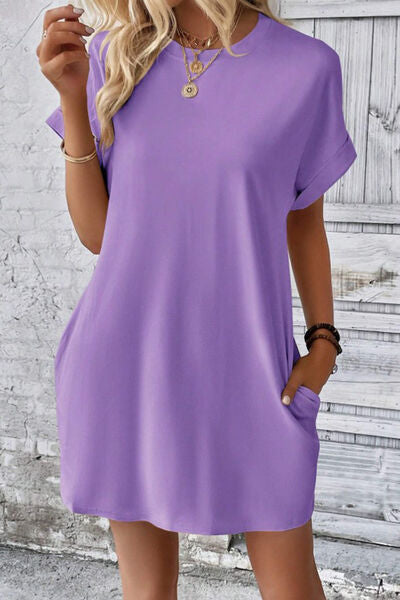 swvws Pocketed Round Neck Short Sleeve Dress