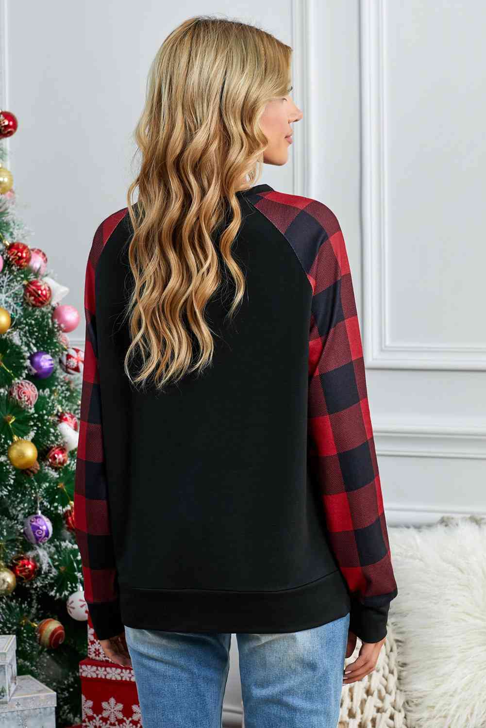 swvws Christmas Buffalo Plaid Long Sleeve Sweatshirt