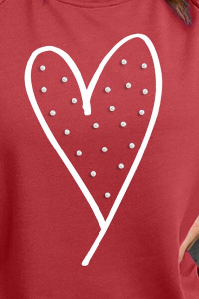 swvws Heart Pearl Detail Round Neck Sweatshirt