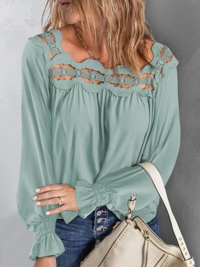 swvws Cutout Square Neck Long Sleeve Blouse