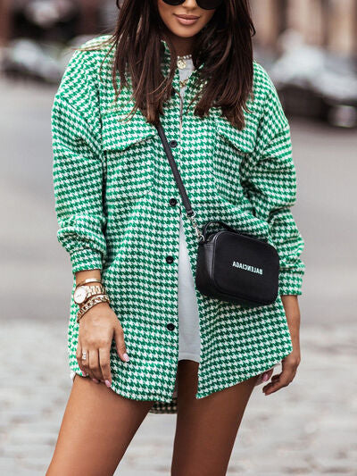 swvws Houndstooth Button Up Dropped Shoulder Jacket