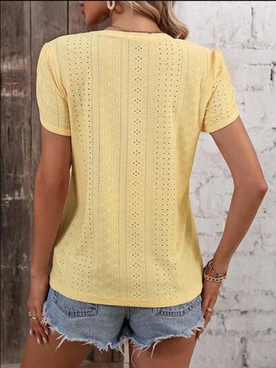 swvws Eyelet V-Neck Petal Sleeve T-Shirt