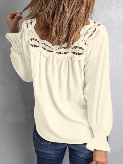 swvws Cutout Square Neck Long Sleeve Blouse