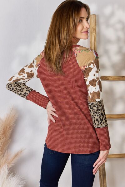 swvws Hailey & Co Full Size Leopard Waffle-Knit Blouse