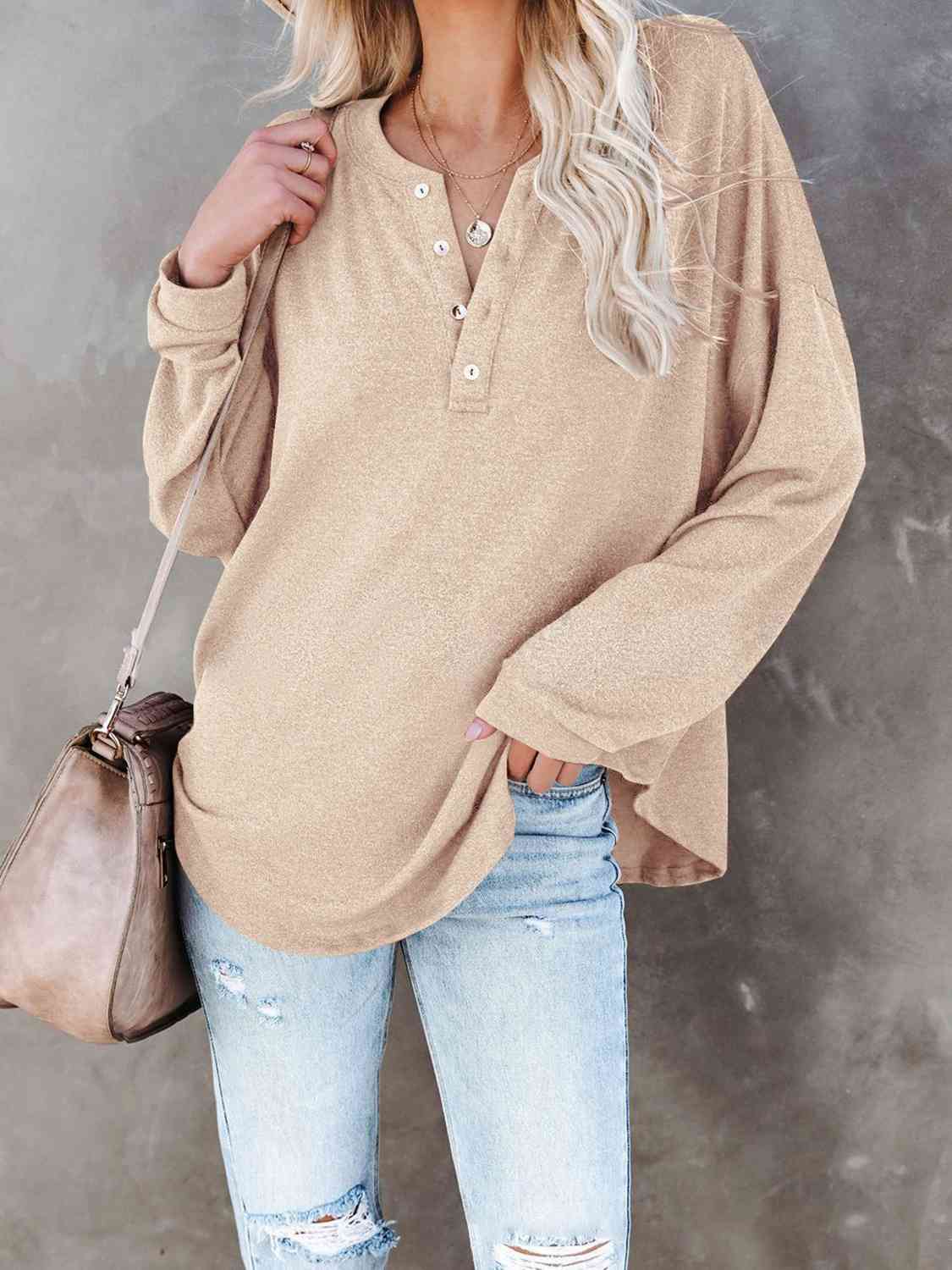 swvws Buttoned Drop Shoulder Top