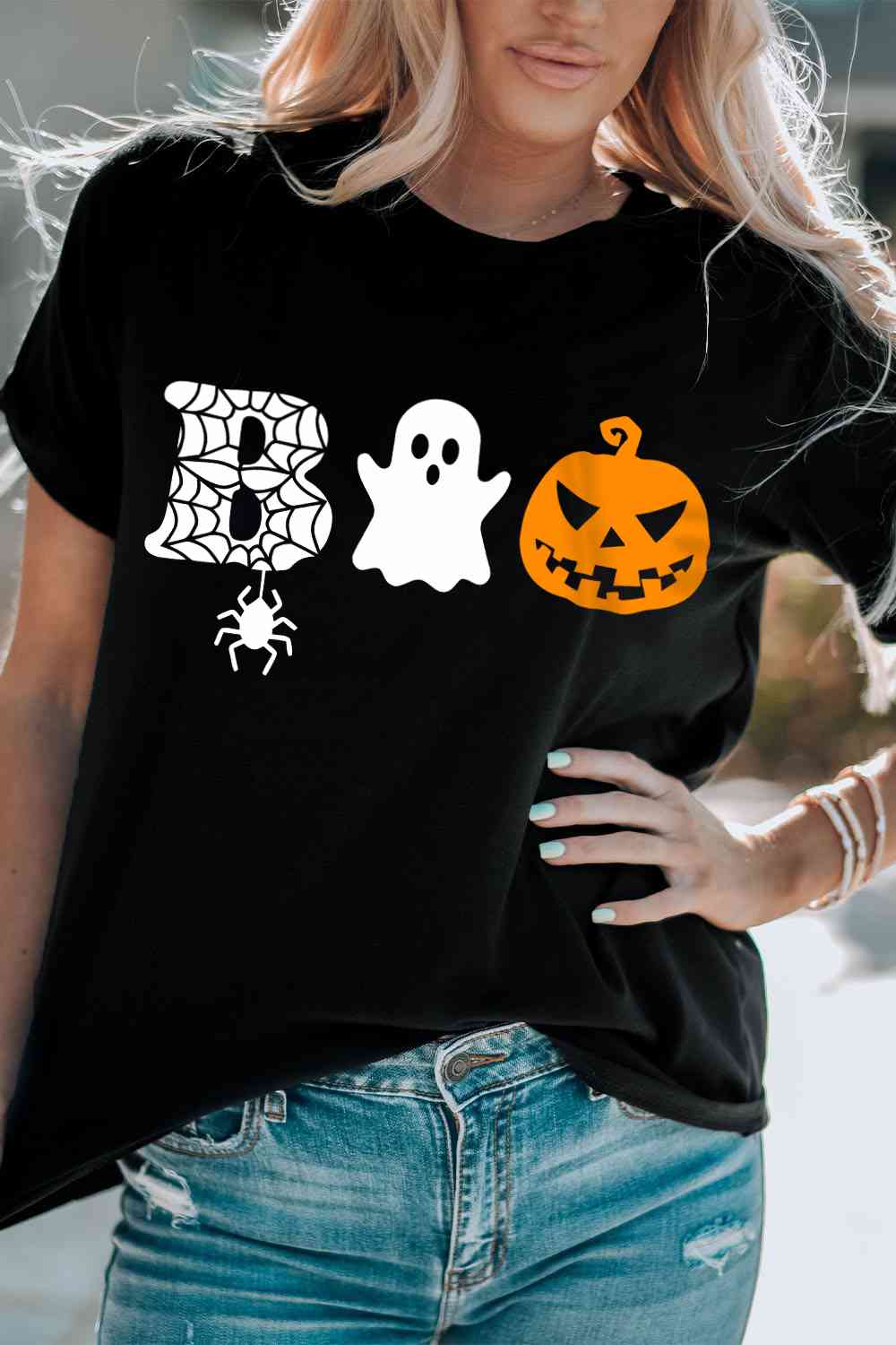 swvws Round Neck Short Sleeve BOO Graphic T-Shirt