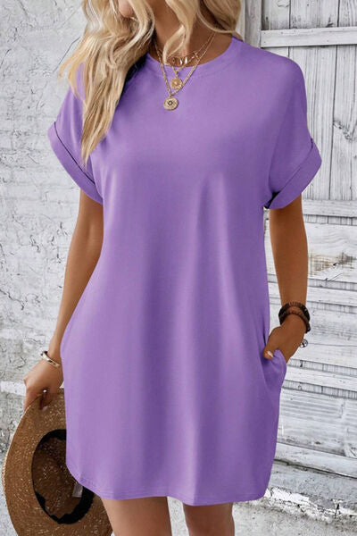 swvws Pocketed Round Neck Short Sleeve Dress