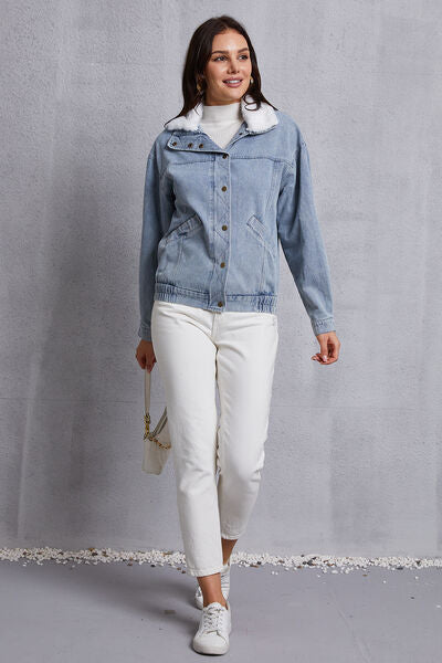 swvws Snap Down Collared Neck Denim Jacket