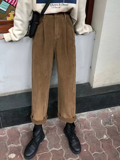 swvws Corduroy High Waist Cropped Straight Pants