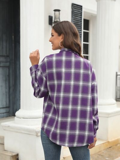 swvws Plaid Button Up Pocketed Shirt