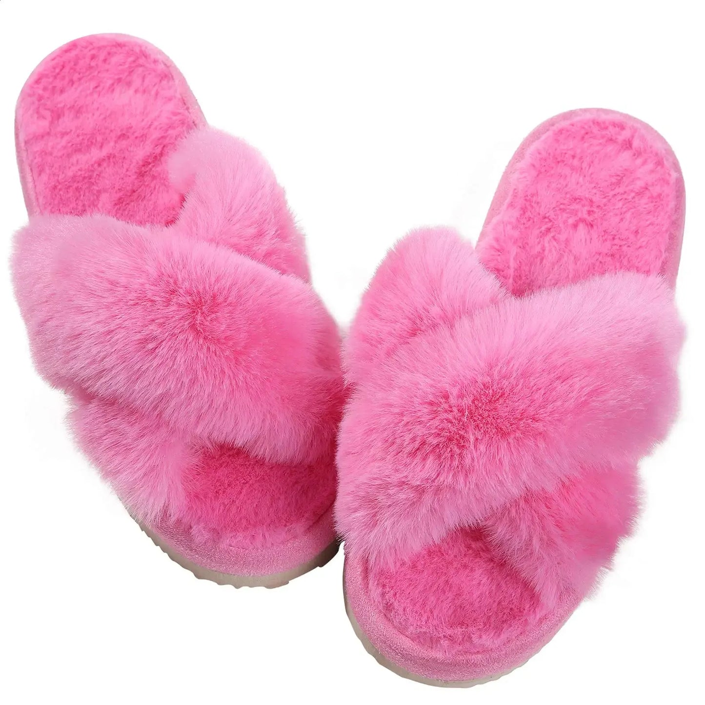 Winter Womens Fuzzy Slippers Warm Fluffy Indoor House Shoes Outdoor Antiskid Slippers Fashion Soft Open Toe Bedroom Slippers 240830