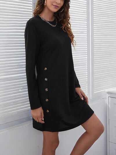 swvws Decorative Button Round Neck Dress