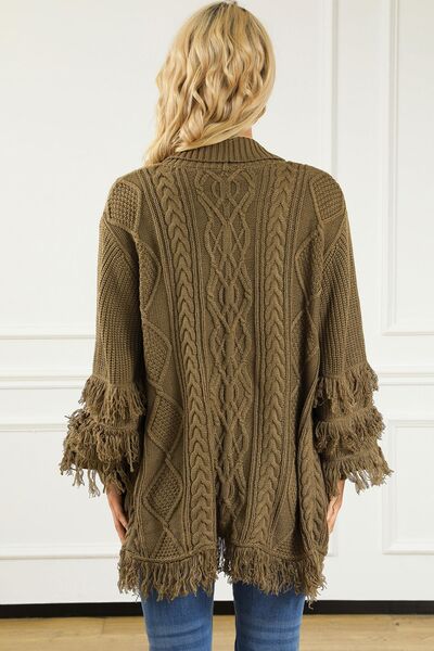 swvws Cable-Knit Fringe Pocketed Cardigan