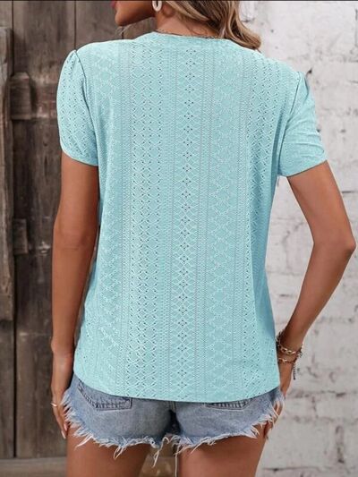 swvws Eyelet V-Neck Petal Sleeve T-Shirt