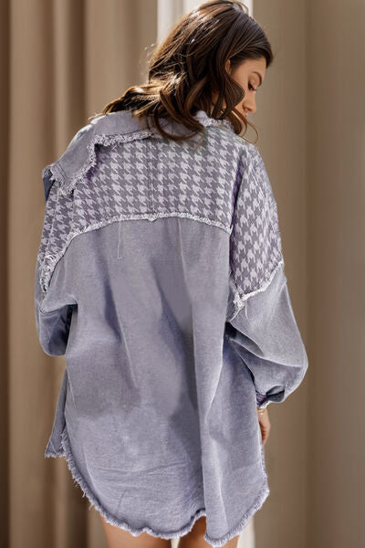 swvws Houndstooth Raw Hem Dropped Shoulder Jacket