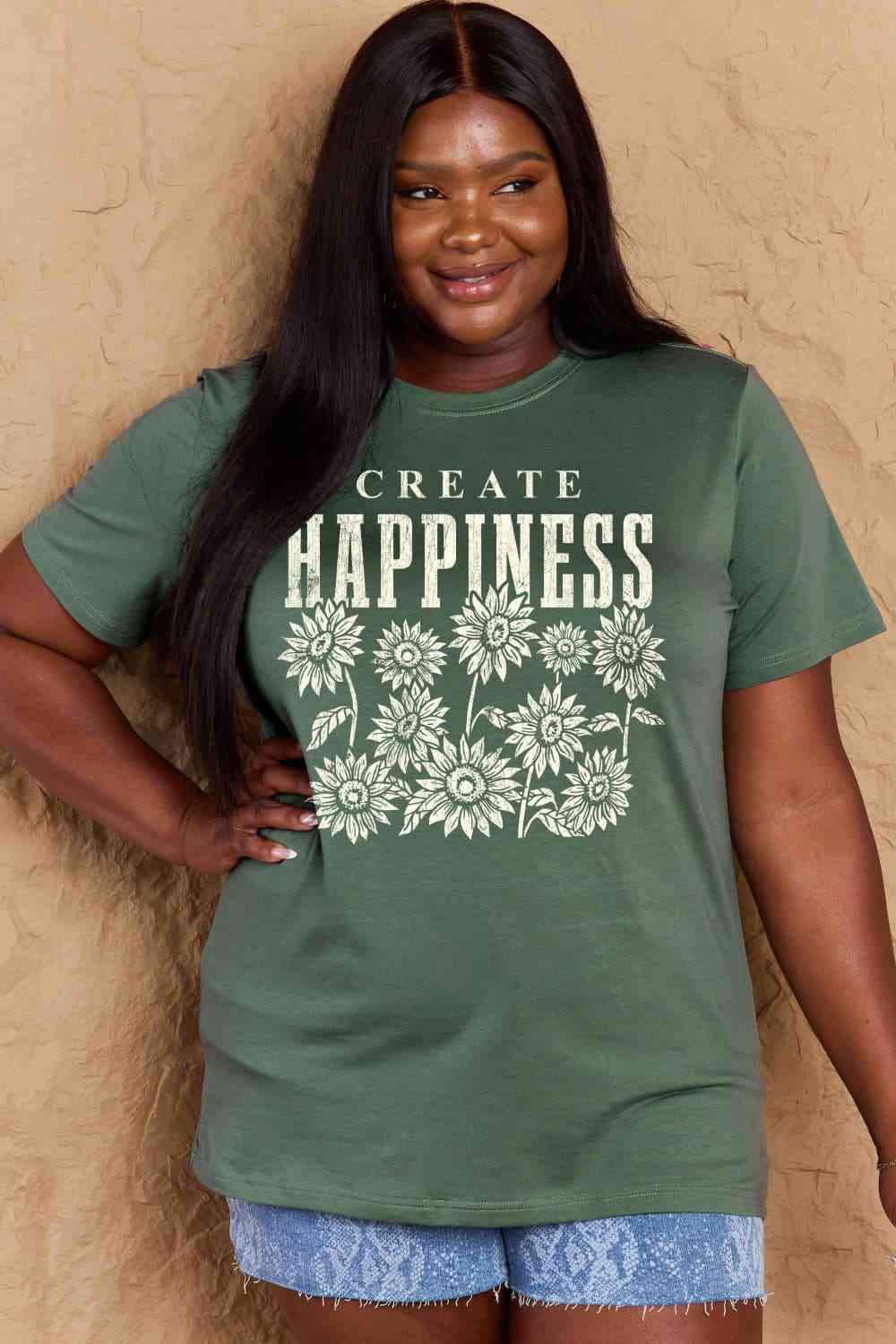 swvws Simply Love Full Size CREATE HAPPINESS Graphic Cotton T-Shirt