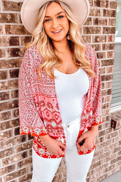 swvws Open Front Printed Kimono Sleeve Cardigan