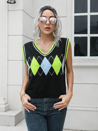 swvws Geometric V-Neck Sweater Vest