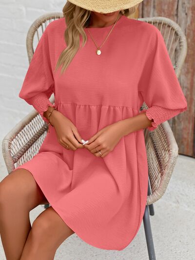 swvws Round Neck Lantern Sleeve Mini Dress