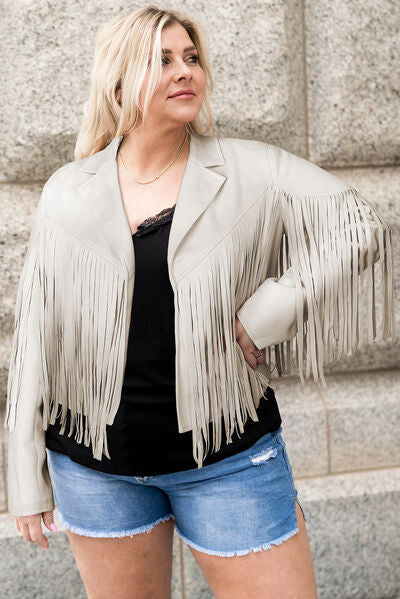 swvws Plus Size Fringe Open Front Jacket