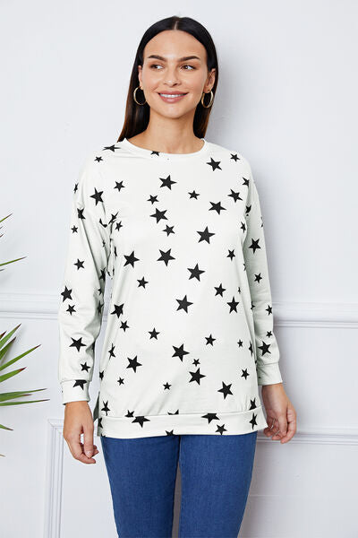 swvws Star Print Round Neck Dropped Shoulder Sweatshirt