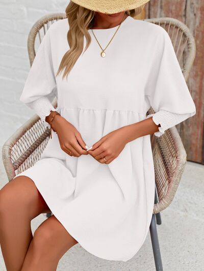 swvws Round Neck Lantern Sleeve Mini Dress