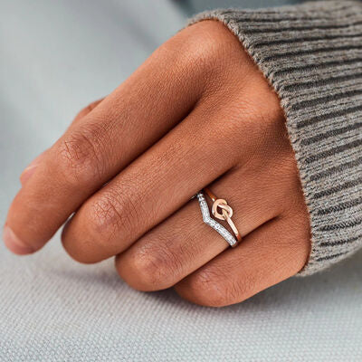 swvws Knotted Heart Shape Inlaid Zircon Ring