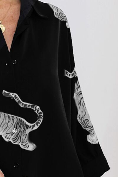 swvws Tiger Pattern Button Up Long Sleeve Shirt