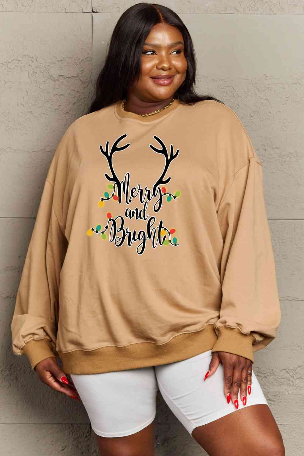 swvws Simply Love Full Size MERRY AND BRIGHT Graphic Sweatshirt