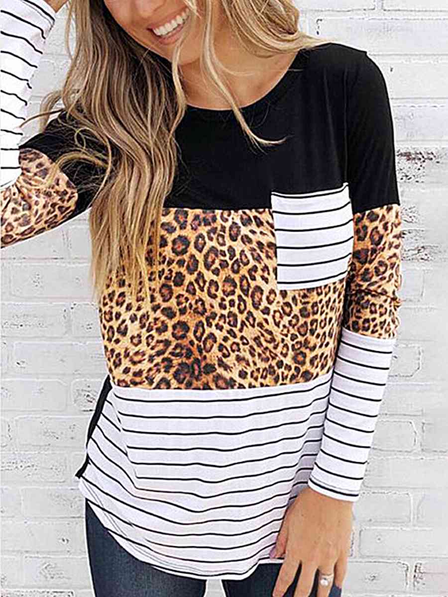 swvws Leopard Striped Long Sleeve T-Shirt