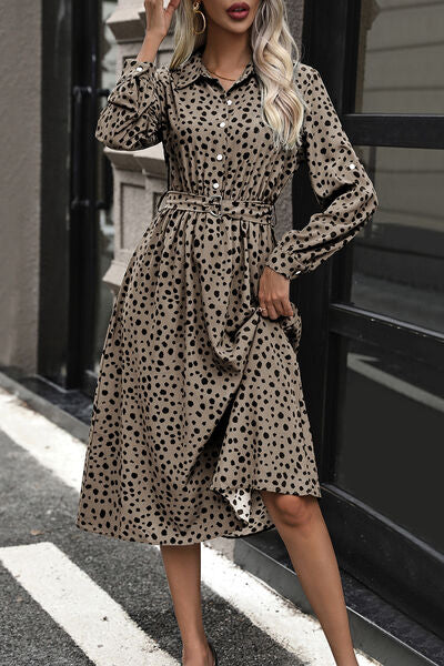 swvws Polka Dot Tied Button Up Dress