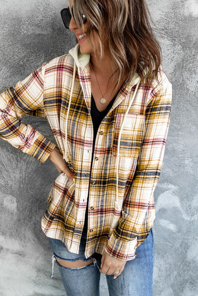 swvws Plaid Button Up Hooded Jacket