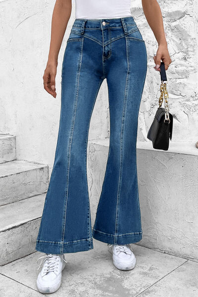 swvws Pocketed Buttoned Flare Jeans