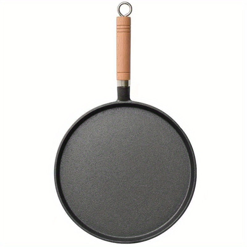 1pc 10.24inch Cast Iron Frying Pan With Wodden Handle Nonstick Omelet Pan Kitchen Cooking Skillet Pancake Crepe Maker Flat Pan Griddle Breakfast Omelet Baking Pans