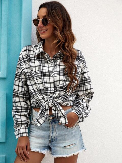 swvws Plaid Collared Neck Button Down Shirt