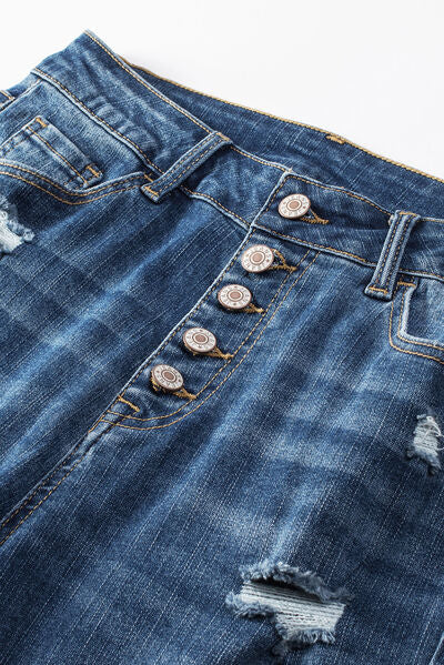 swvws Button-Fly Distressed Jeans with Pockets