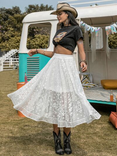 swvws Embroidered Elastic Waist Skirt