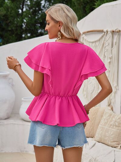 swvws Ruffled V-Neck Peplum Blouse