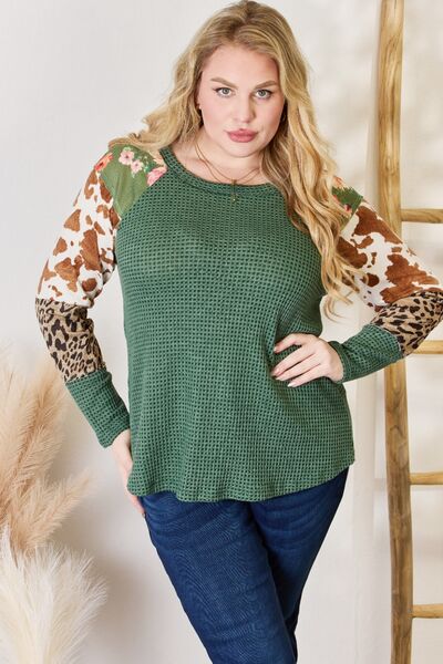 swvws Hailey & Co Full Size Waffle-Knit Leopard Blouse